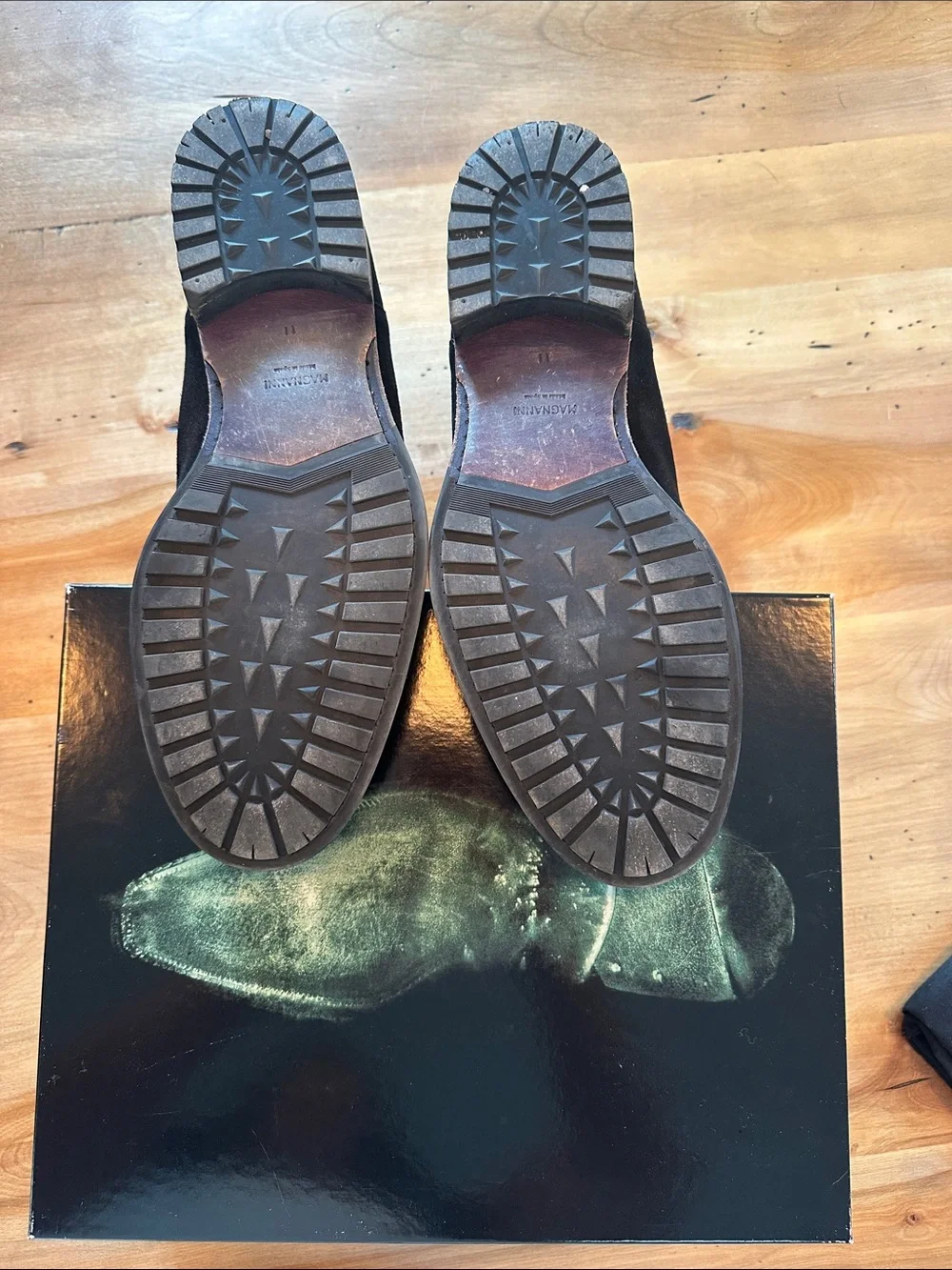 Magnanni Black Suede Chukka Boots with Brown Pull Tabs